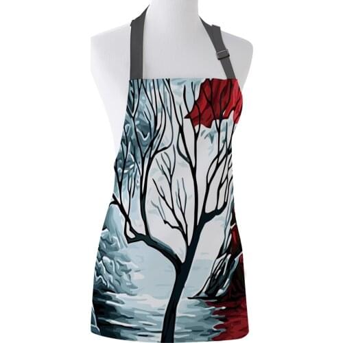 Abstract Tree Branches Painting Hills Rivers Kitchen Nail Shop Apron for Women Men Kids Aprons Cooking Baking Accessories