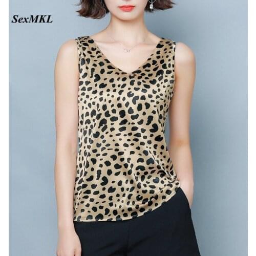 Summer Blouse Women Plus Size 2020 Fashion Sleeveless Leopard Printed Ladies Tops and Blouses Korean Clothes Sexy Silk Blouse