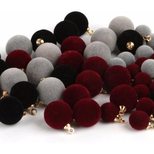 10Pcs/Lot Burgundy/Gray/Black 8mm 12mm flocking Round Ball Beads Findings Charms for diy jewelry making accessory