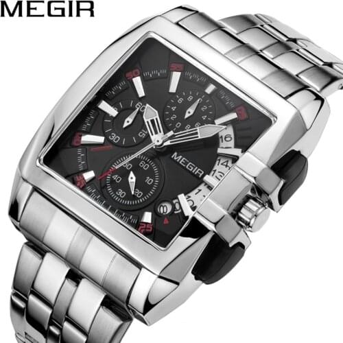 Mens Watches Top Brand Luxury MEGIR Waterproof Stainless Steel Strap Wrist Watch Man Business Chronograph Watches Clock Men Hour
