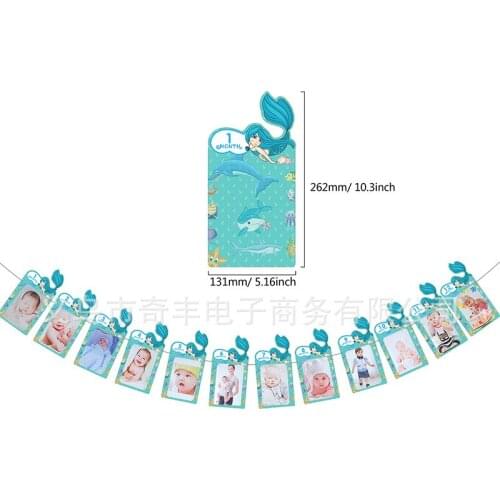 Newborn to 12 Months Photo Banner girl First 1st one year old Birthday Mermaid Under The Sea ocean Themed Party Decoration gift