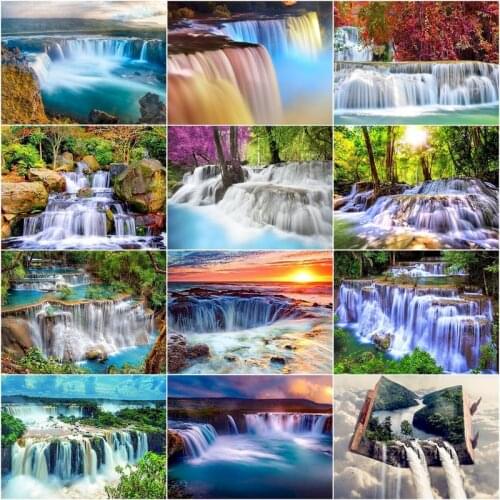 GATYZTORY Frame Waterfall And Rivers Painting By Numbers Canvas Colouring Landscape Handpainted Artwork Diy Gift Home Wall Decor