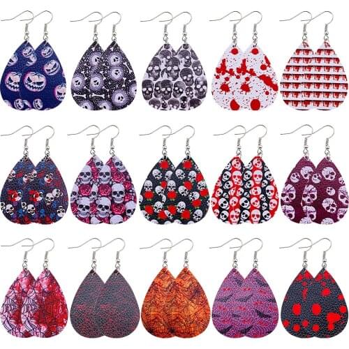 Halloween Leather Earrings Faux Leather Earrings Bat Skull Spider Teardrop Dangle Earrings For Women New