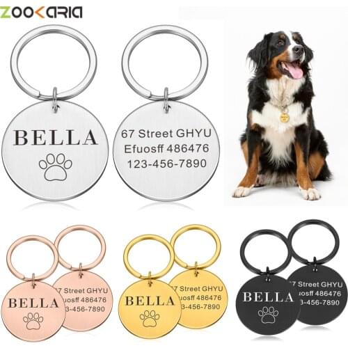 Custom Name Anti-lost IDTag Engraved Record Tel Address Cat Puppy Personalized Paw Print Medal Pendant Dog Pet Collar Accessory