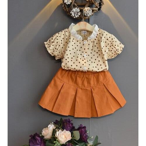 DFXD Girls Clothing Set New Summer Korean Style Fashion Short Sleeve Polka Dot Blouse Shirts+Skirts Two Piece Kids Sets 2-7Yrs