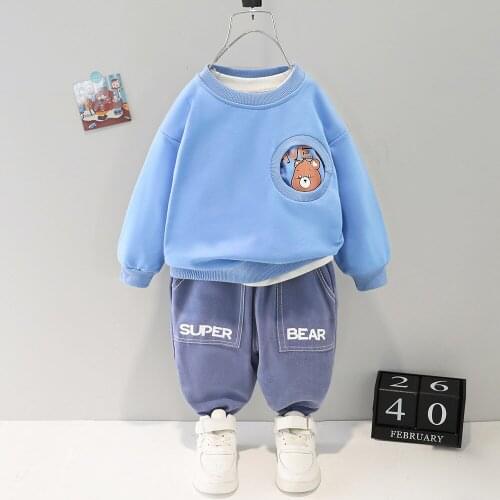 Korean version 0-4 years old boy suit spring and autumn fashion clothes boy baby cartoon bear boy boy sweatshirt two-piece suit