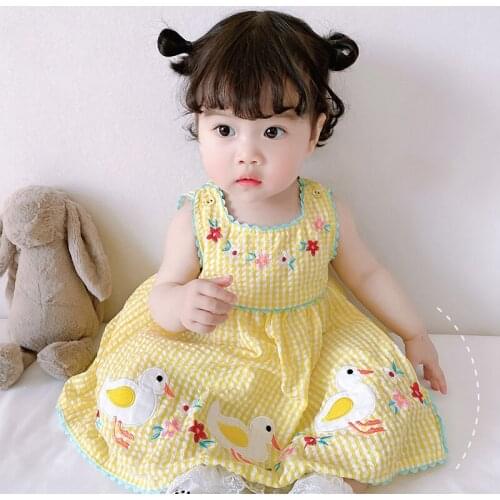 Summer Girl Cartoon printed yellow Dress Children Sundress Toddler sleeveless cotton Dresses Fashion Girls Clothing 1-7 years ss