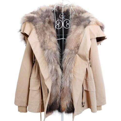 MAOMAOKONG Winter lined coats warm natural raccoon removal lining Women fur coat Womens leather jacket winter clothes parka