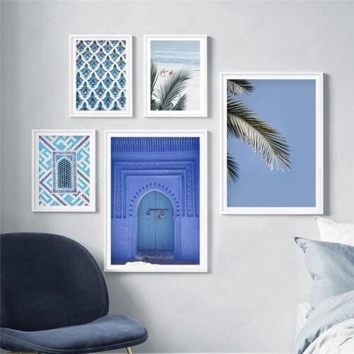 Scandinavian Poster Boho Beach Gallery Wall Art Pictures Blue Moroccan Coastal Modular Prints Canvas Painting Living Room Decor