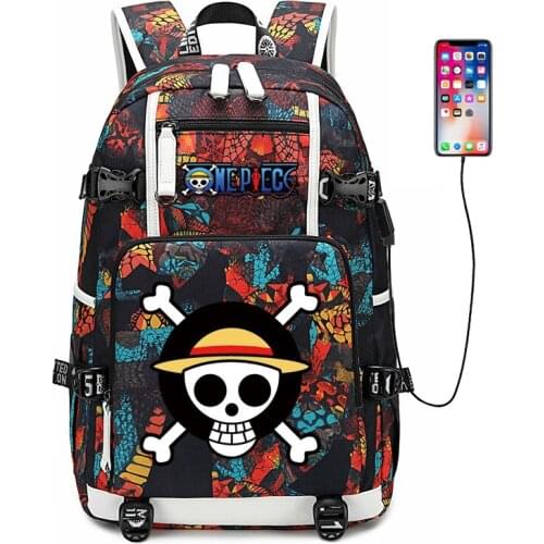 Cartoon One Piece Luffy Backpack USB Port Rucksack Bag Snake Pattern Teenager Student BookBags travel Shoulder Laptop Bag