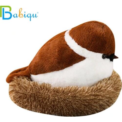 Soft Adroable Realistic Stuffed Bird Animal Sparrow Plush Toys with Fluffy Nest Creative Soft Toys for Children Funny Gift