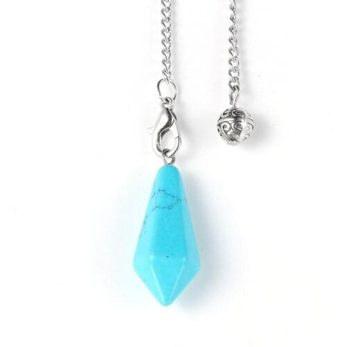 Natural Stone Hexagonal Bullet Pendant Pendulum Tiger Eye Turquoises Pendulums Radiesthesia Amule Pendule Dowsing Divination