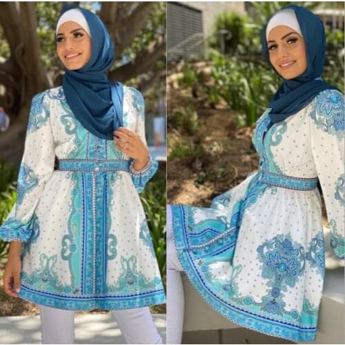 2021 New Autumn Middle East Womens Court Style Retro Totem Close the waist and look thin Womens Top Muslim Malay Islam Girl