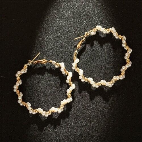 New Circle Earrings Pearl Hoop Earring Fashion Temperament Beaded Hoop Earrings Ear Ring Fairy Ear Jewelry Wholesale