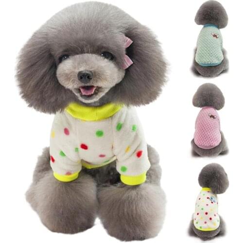 Dog Clothes Autumn Winter Pet Fleece Pajamas Pullover Dot Printed Sleepwear Dog Cat Clothes Dog Supplies