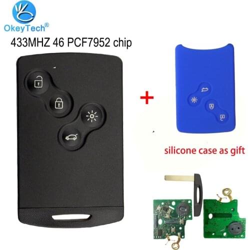 Okey Tech 4 Buttons 433MHZ Remote Smart Car Key For Renault Laguna Koleos Megane with Insert Blade 46 PCF7952 Chip Silicone Case