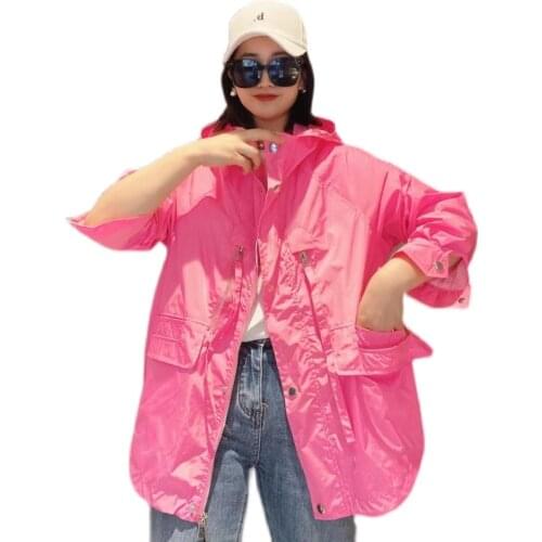 Autumn Streetwear Hooded Solid Color Denim Jacket Pocket Mid-length Windbreaker Womens Spring 2021 New Loose Tooling Jacket