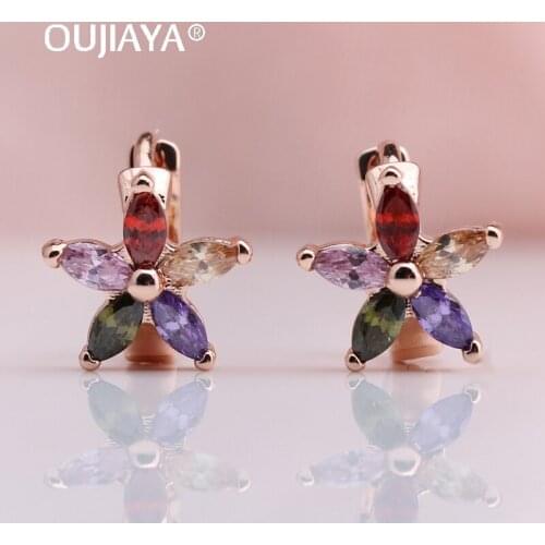 Oujiaya Vintage color Flower 585 Rose Gold Drop Earrings Round Natural Zircon Wedding Luxury Party Gift Fine Fashion Jewelry 157