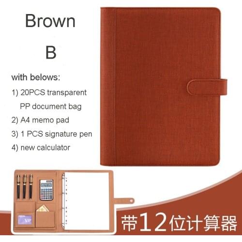 A4 business PU leather portfilio manager document bag file folder holder brief case with ring binder calculater snap button 1163