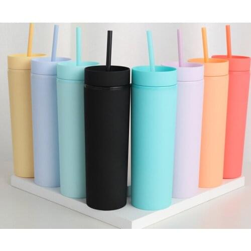 Gifts Double Wall Matte Tumblers 16 oz 450ml Wall Reusable Plastic Coffee Tumbler Cups Travel Mug with Straws