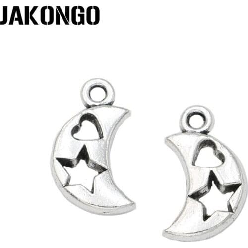 JAKONGO Antique Silver Plated Moon Star Charms Pendants for Bracelet Jewelry Making Accessories DIY Handmade 16x9mm
