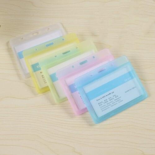 Transparent Horizontal Staff Work Card Holder Plastic Badge Holder ID Employees Card Tag Cover for Exhibition Office Supplies