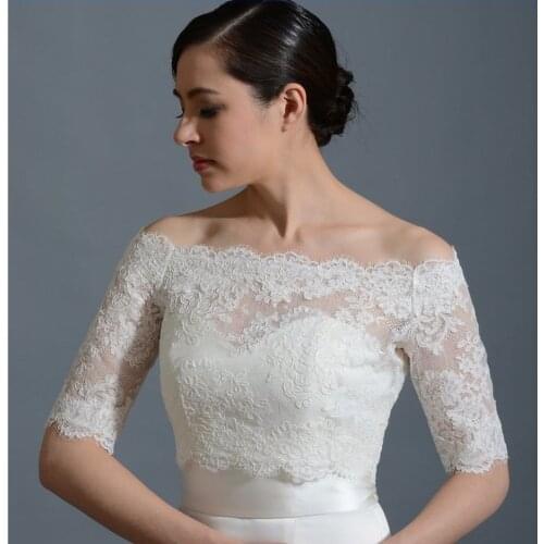 Romantic Lace Wedding Jacket Wrap Appliques Custom Made Half Long Sleeves Women Bolero Cape Wedding Shawl