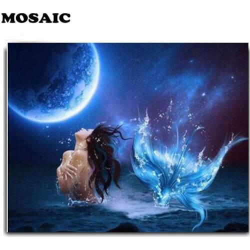 Romantic Diamond Paintings Mermaid moon 5d diamond embroidery stitch crystal square&round diamond sets decorative home cartoon