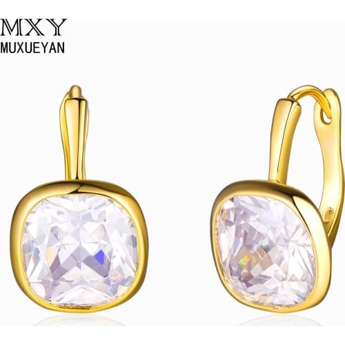 925 Sterling Silver Luxury Crystal Hoop Earrings For Women Square Zircon Minimalist Fine Jewelry Girl Gifts 2021 Trend MUXUEYAN