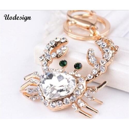 Uodesign Luxury Crystal crab Keychain Key Chain & Key Ring Holder Keyring Porte clef Gift Men Women Bag Pendant Car