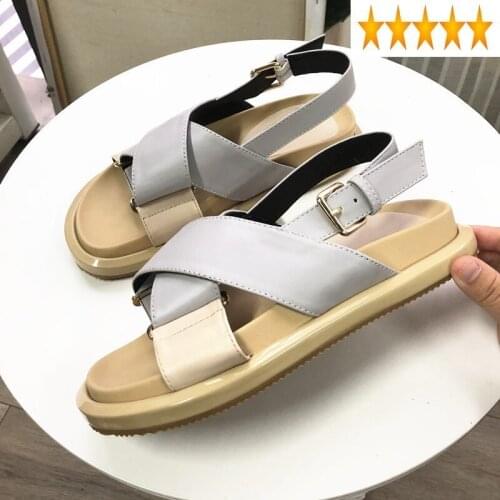 Platform New Flats Fashion Women Leisure Ankle Buckle Beach Sandals Summer Cross Strap Open Toe Leather Shoes Gladiator