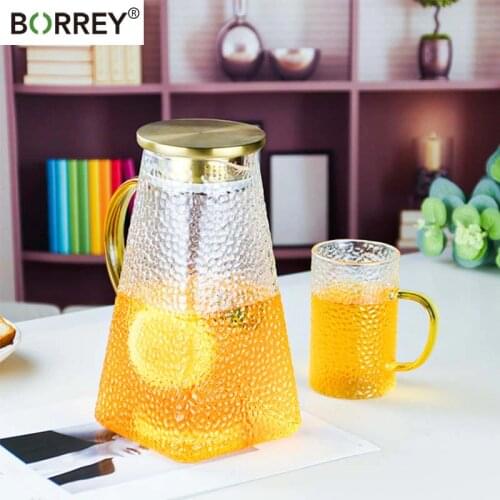 BORREY Glass High Capacity Water Kettle 1.5L1.8L With Handle Transparent Heat Resistant Bottle Juice Drink Teapot Pitcher Set