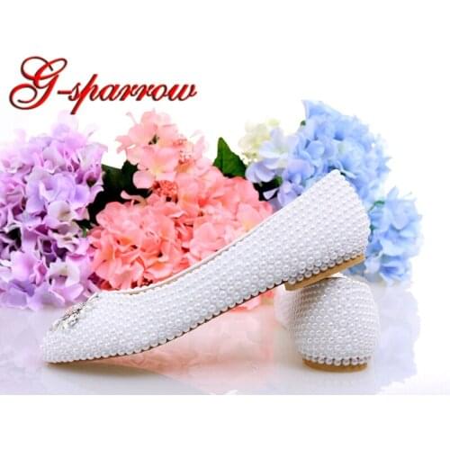 White Ivory Pearl Flat Heels Wedding Shoes Comfortable Bridesmaid Shoes Bride Formal Dress Flats Party Prom Dancing Shoes