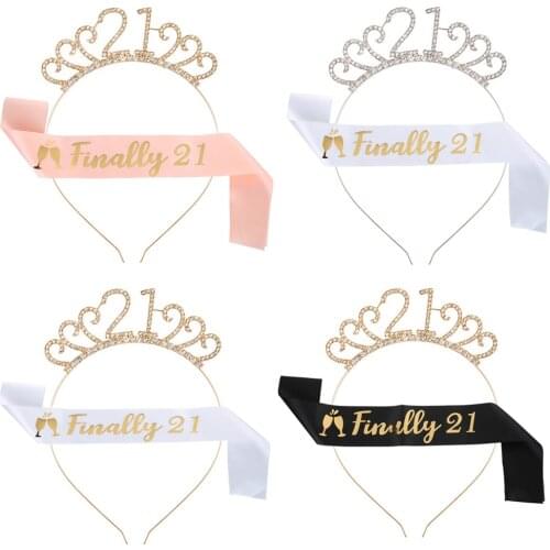 Finally 21 Birthday Sash and Tiara Crown Set for Women Girls 21 Birthday Party Decoration Supplies Favor Gifts-Black Gold