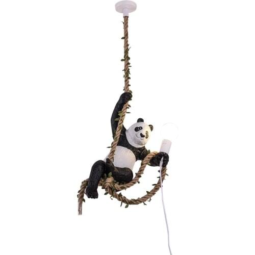 Creative Resin Panda Light Animal Loft Industrial Kitchen Light Fixture Hemp Rope Hanging Lamp Restaurant Home Decor Luminaire