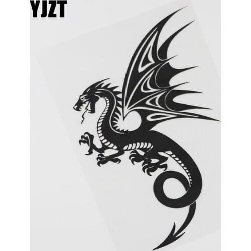 YJZT 12.4CMX18.5CM Dragon Wings Mythical Creature Decal Art Vinyl Black/Silver Car Sticker 13C-0108