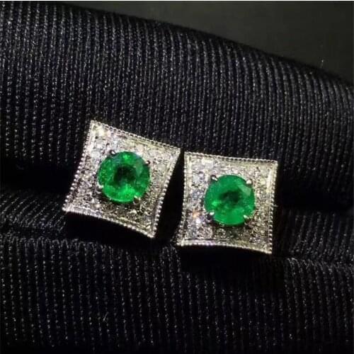 Vintage 100% 925 Sterling Silver Natural Emerald Gemstone Diamonds Ear Studs Cocktail Party Earrings Fine Jewelry Wholesale