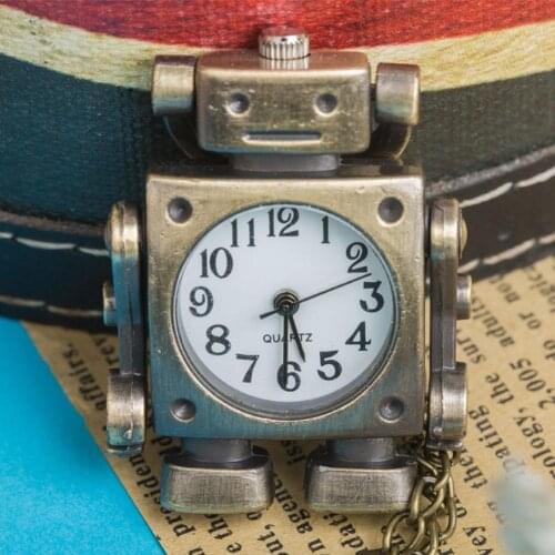 Vintage Robot Shape Keyring/Chain Round Dial Quartz Pocket Watch Pendant Decor