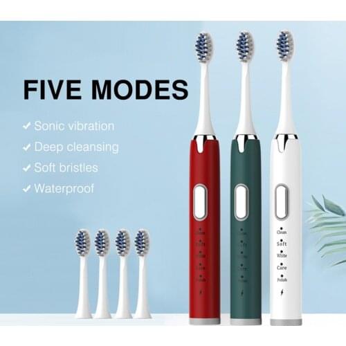 Adult Electric Toothbrush USB Rechargeable Ultra Sonic Washable Relaxing Powerful 5 Speed Electric Toothbrush