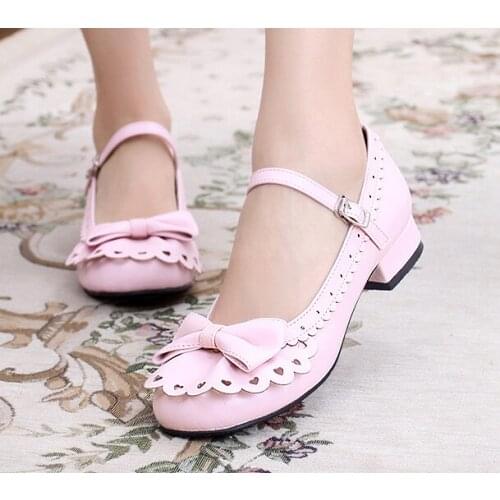 Japanese sweet lolita shoes kawaii girl round head low heel 2.5cm shallow mouth kawaii shoes cosplay loli daily single shoes