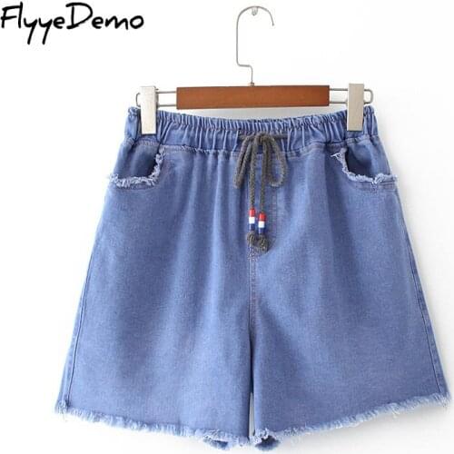 2020 Summer Autumn Tassel Denim Shorts Black Blue Loose Mid Waisted Shorts Button Pockets Casual Women Plus Size Jean Shorts 4XL