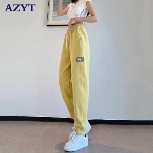 AZYT 2021 Autumn Winter High Waist Women Sweatpants Letter Print Loose Women Harem Pants Casual Streetwear Trousers Female