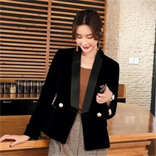 Fashion black gold velvet small suit spring ew green fruit collar short paragraph long sleeve casual suit jacket female Blazers