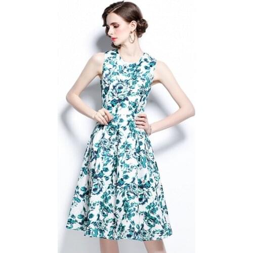 2021 Summer Women Fashion women O neck sleeveless Flower Short-Sleeved Slim casual Dress Vestidos