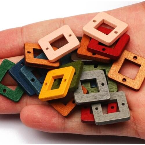 30pcs Mixed Color Square Natural Wood Beads Wooden 18x18mm Spacer Beads For Jewelry Making DIY Necklace Bracelet Accessories