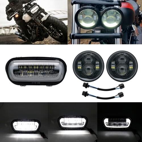 4.65 Inch Twin Dual Motorcycle LED Headlight For Harley Fat Bob Headlamp Black