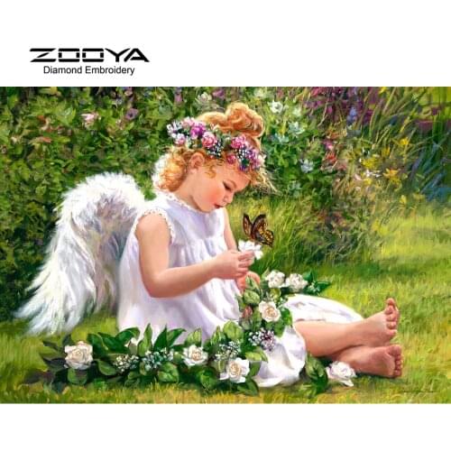 5D DIY Diamond Painting Baby Flower Crystal Diamond Painting Cross Stitch Girl Angel Wings Needlework Home Decorative BJ793