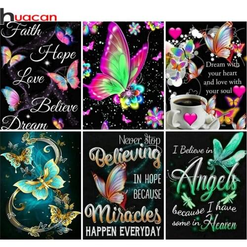 Huacan Diamond Painting Full Butterfly Text Home Decor Full Square/round Diamond Embroidery Mosaic Animal Blackboard Diamond Art