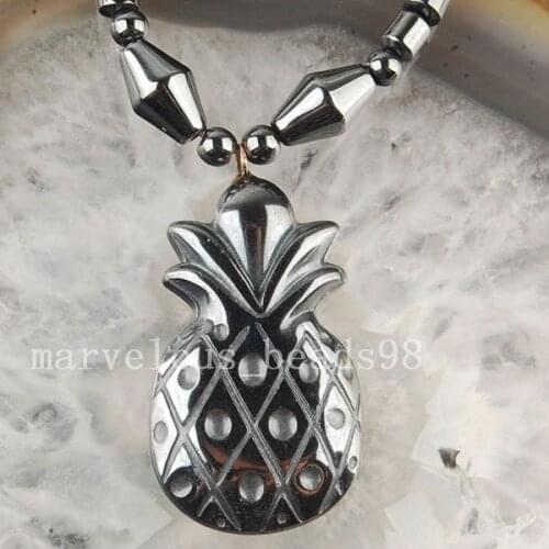 Free shipping Fashion Jewelry Black Non-Magnetic Hematite Pineapple Pendant Necklace 17.5" G6234