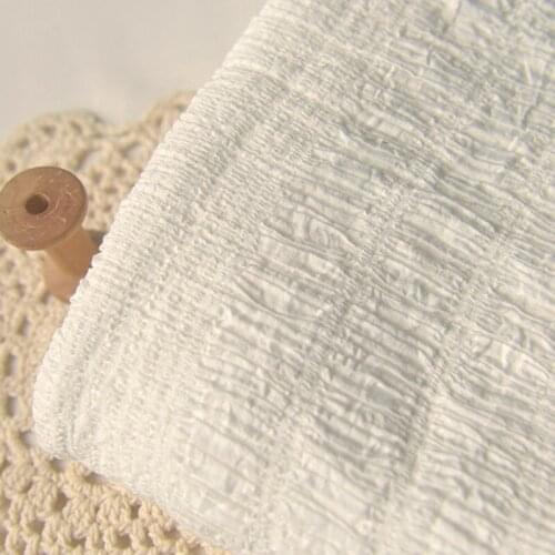 Beige Bubble Wrinkled Striped Polyester Cotton Cloth Korean And Japanese Short Shirt Shirt Dress Clothing Handmade Diy Fabric